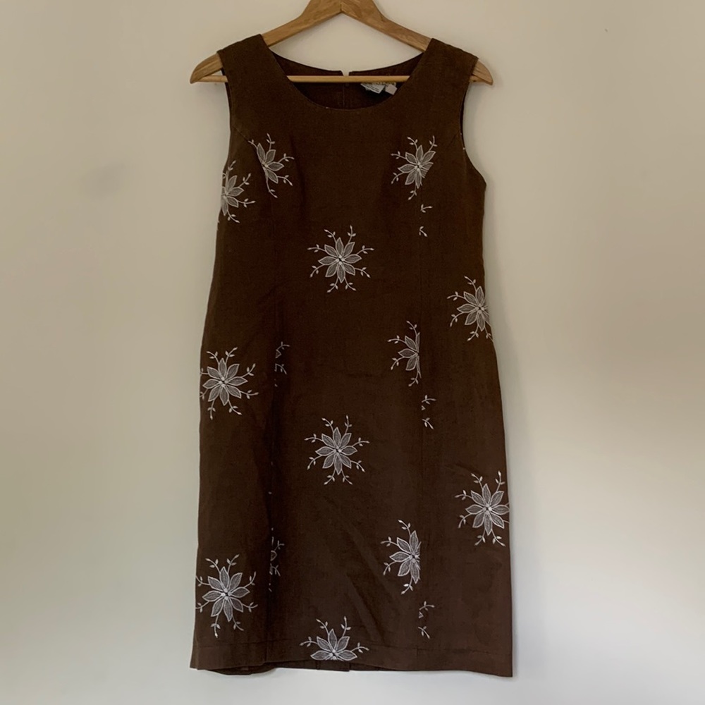 Brown Embroidered Midi Dress